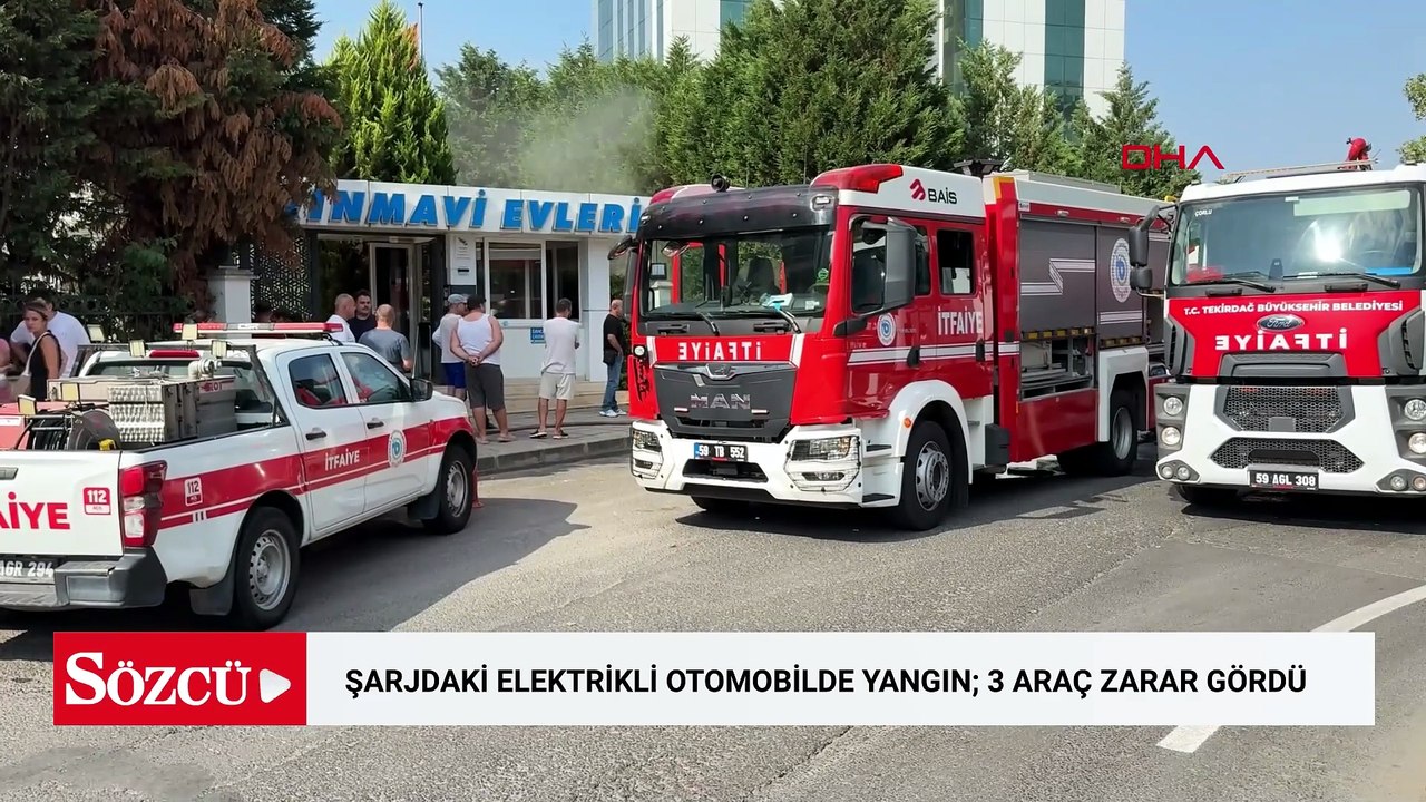 Şarjdaki elektrikli otomobilde çıkan yangında 3 araç zarar gördü