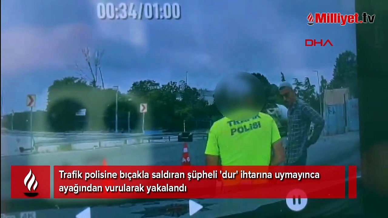 Fatih'te polise bıçakla saldırı kamerada! Ayağından vurularak yakalandı