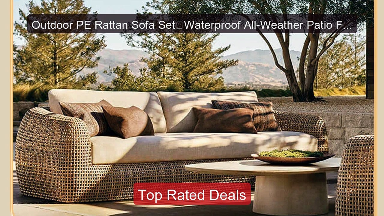 Outdoor PE Rattan Sofa Set，Waterproof All-Weath...