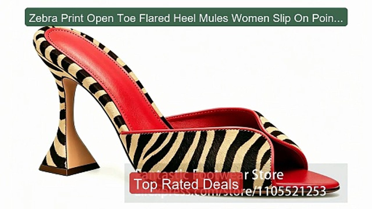 Zebra Print Open Toe Flared Heel Mules Women Slip On Pointed ... -- Amazing Value 2026 | Must Have!