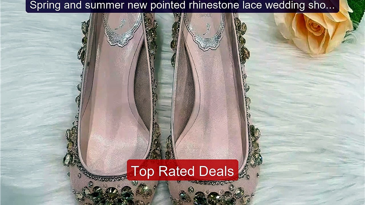 Spring and summer new pointed rhinestone lace wedding shoes thin hi ...