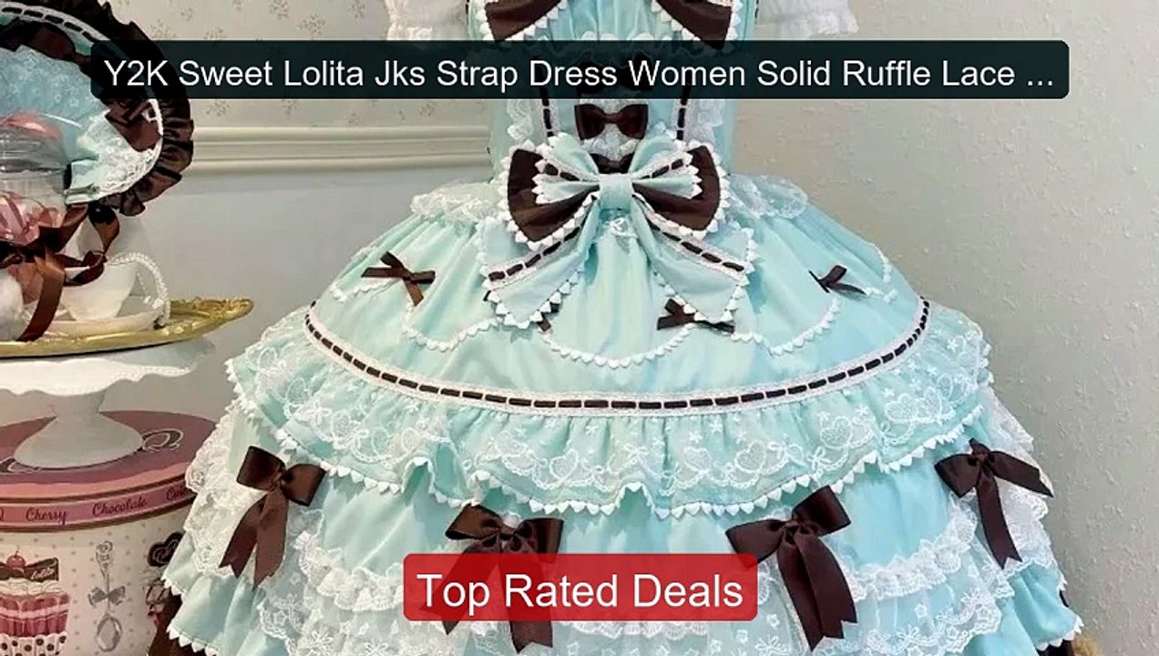 Y2K Sweet Lolita Jks Strap Dress Women Solid Ruffle Lace Bo... -- Top Pick 2026 | Unbeatable Price!