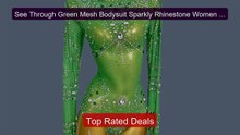 See Through Green Mesh Bodysuit Sparkly Rhinestone Women Danc... -- Amazing Value 2026 | Must Have!