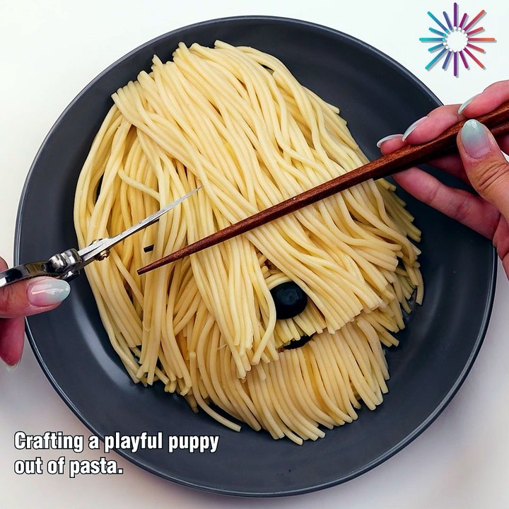 Crafting a playful puppy out of spaghetti 🍝