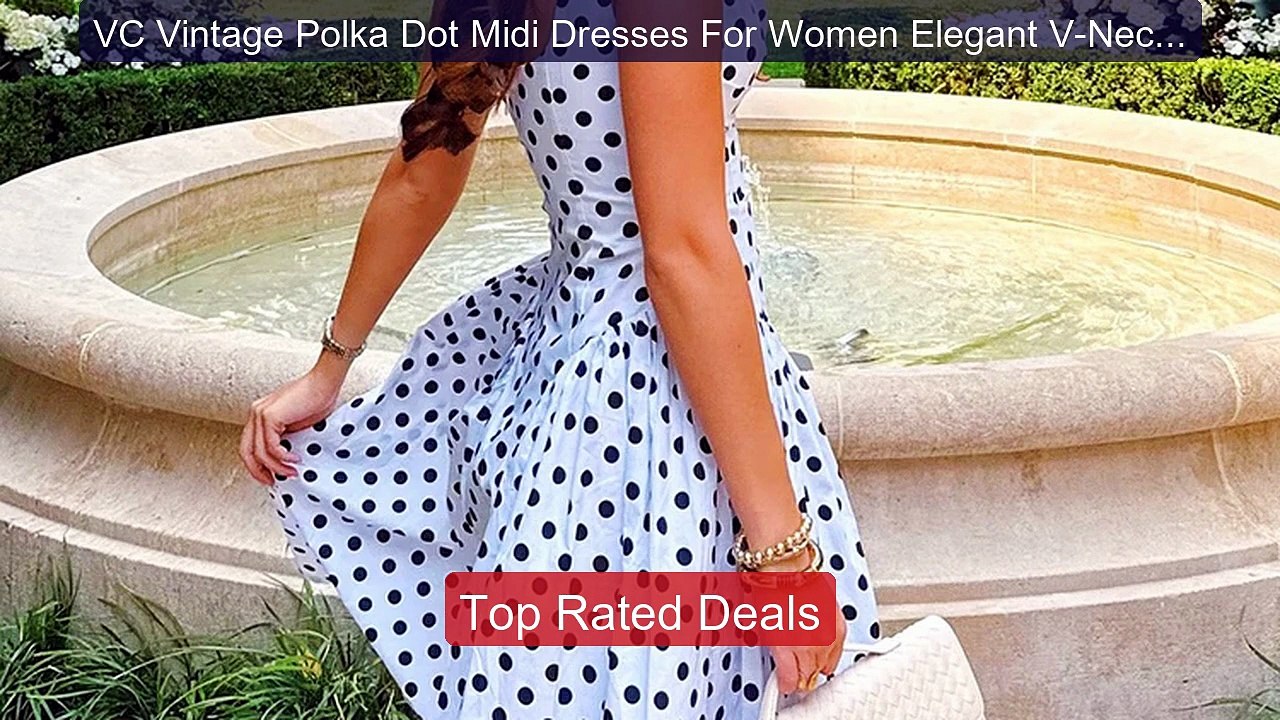 VC Vintage Polka Dot Midi Dresses For Women Elegant V-Neck Sleevele... -- Top Rated 2026 | Buy Now!