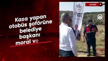 Kayseri'de kaza yaptığı belediye aracında sıkışan şoföre belediye başkanı moral verdi