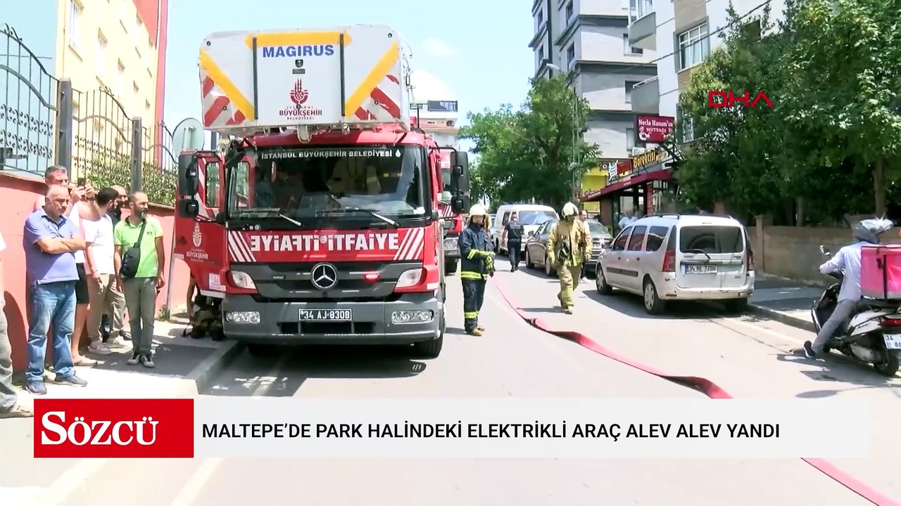 Maltepe’de park halindeki elektrikli araç alev alev yandı