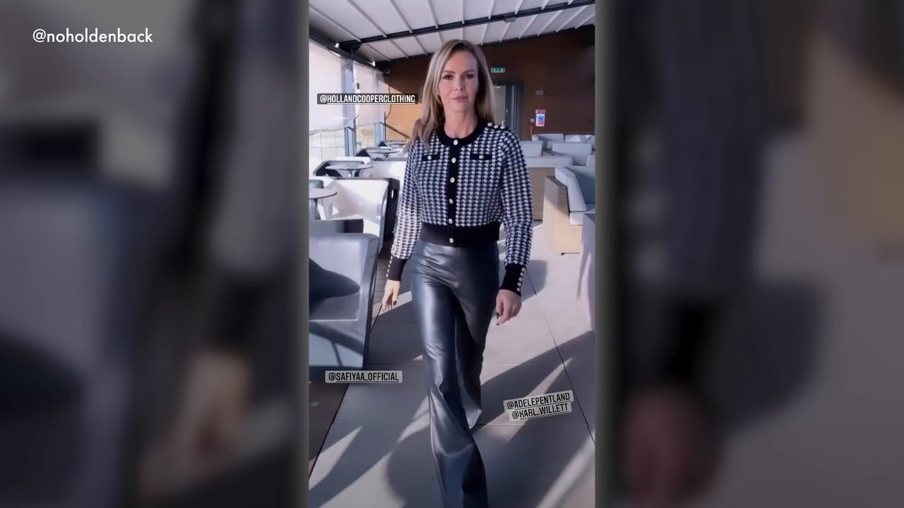 Amanda Holden struts in high-waisted leather trousers