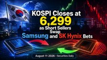 KOSPI Closes at 6,299 as Short Sellers Swap Samsung and SK Hynix Bets | August 11 2026