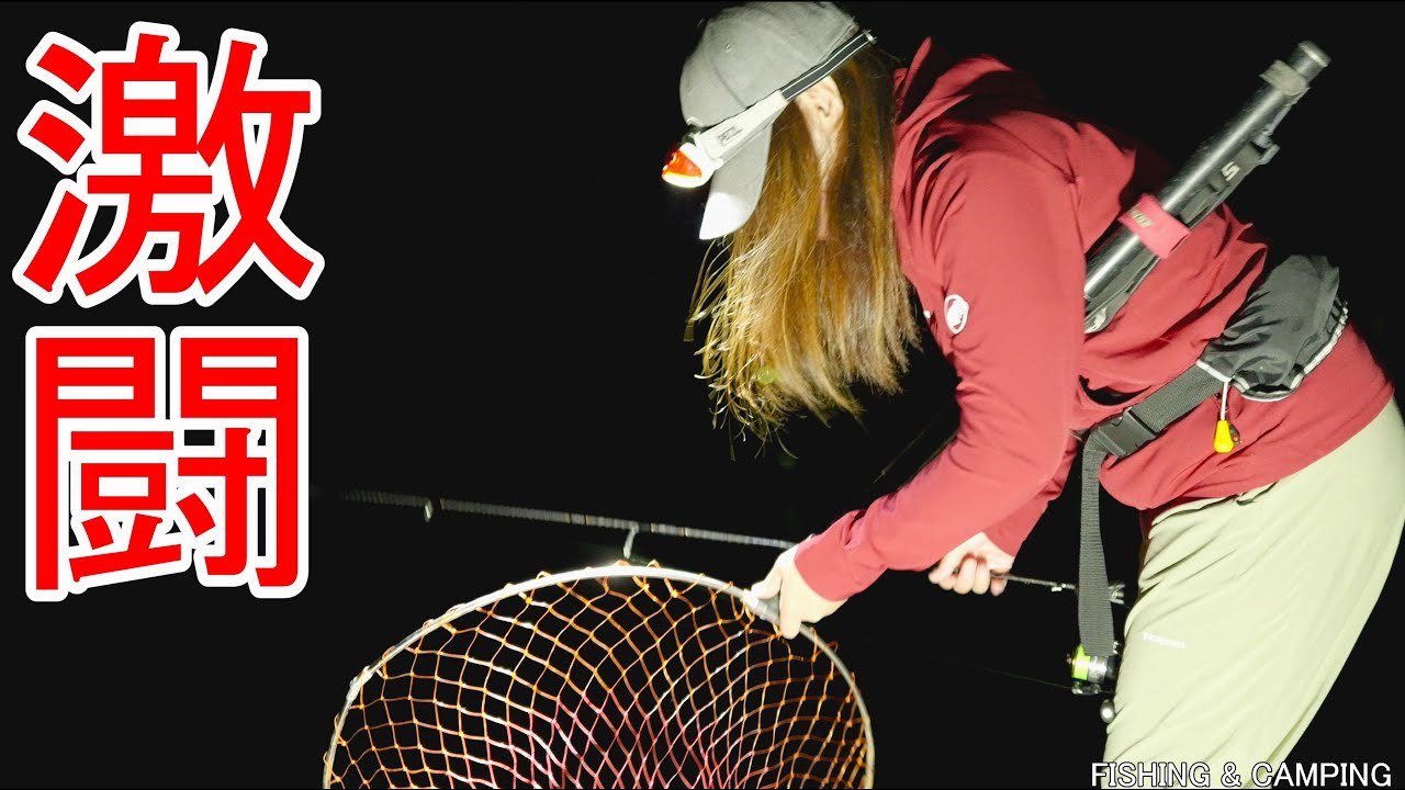 【激闘！！】良型のアジが無限に釣れる夜の漁港で突然ヒットした謎の魚と女が大激闘！！丨釣り丨雨の車中泊丨fishing丨catch＆cook丨fishing video丨fishing lady