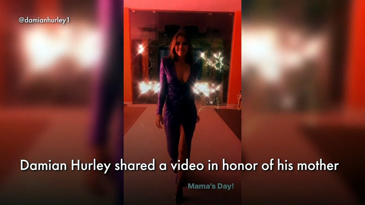 Elizabeth Hurley struts in celebratory sequined gown