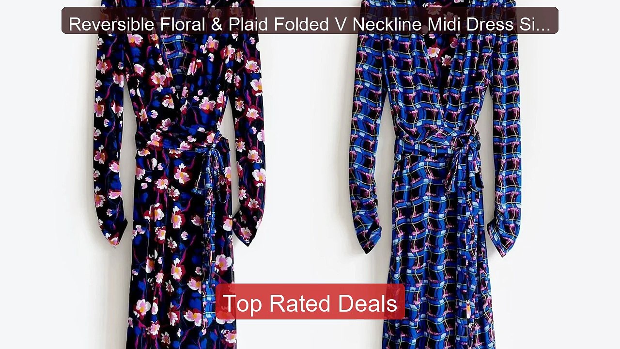 Reversible Floral & Plaid Folded V Neckline Mid...