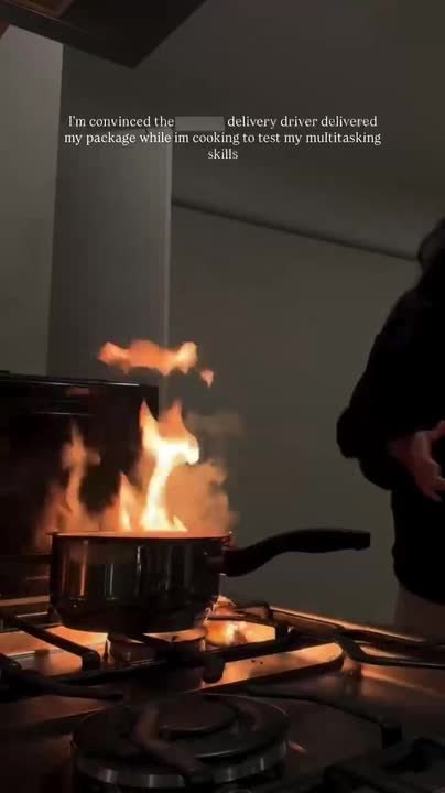 Person Tries to Multitask in Kitchen and Accidentally Starts Fire
