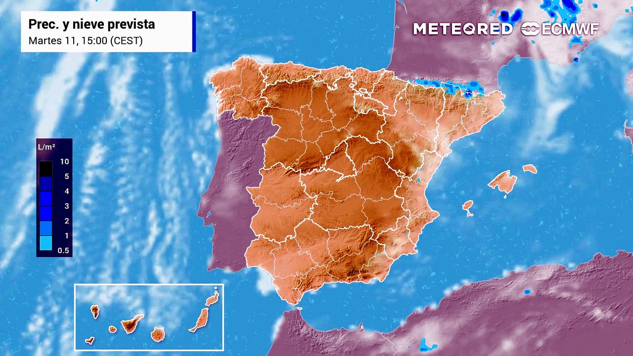 Mapa de nubes y lluvias para el eclipse