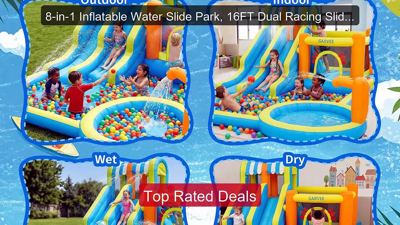 8-in-1 Inflatable Water Slide Park, 16FT Dual Racing Slides wi... -- Best Buy 2026 | Great Quality!