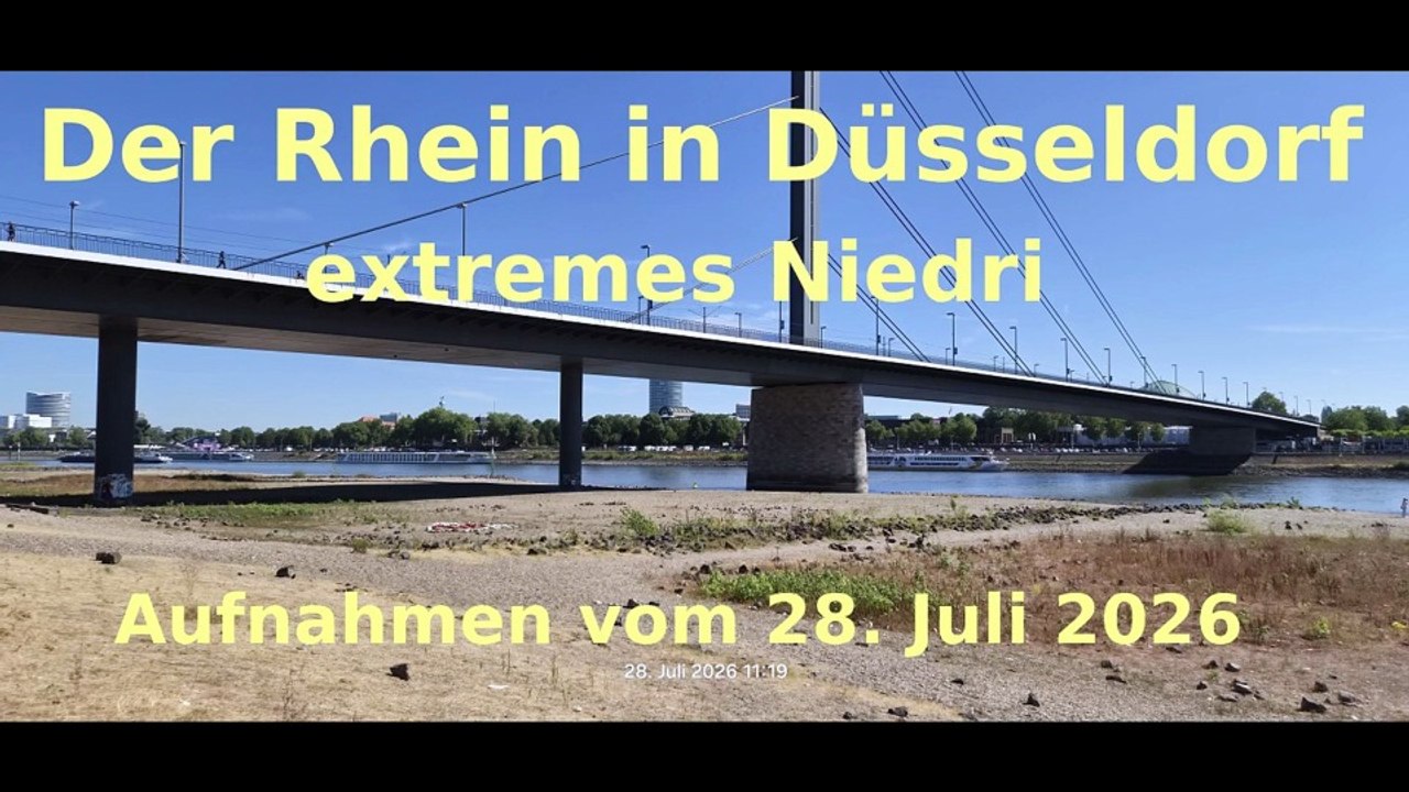 Rhein - Niedrigwasser Düsseldorf | 28. Juli 2026 | Pegelstand 22 cm