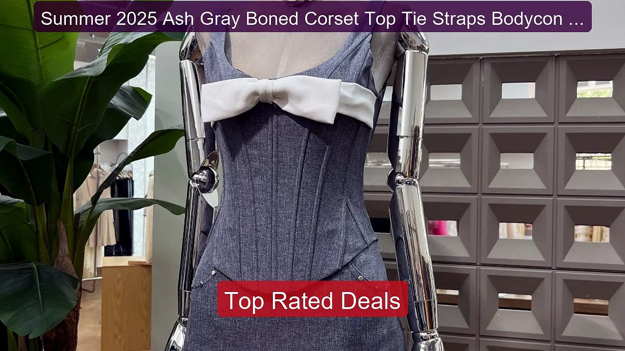 Summer 2025 Ash Gray Boned Corset Top Tie Straps Bodycon Mini Skirt... -- Top Rated 2026 | Buy Now!