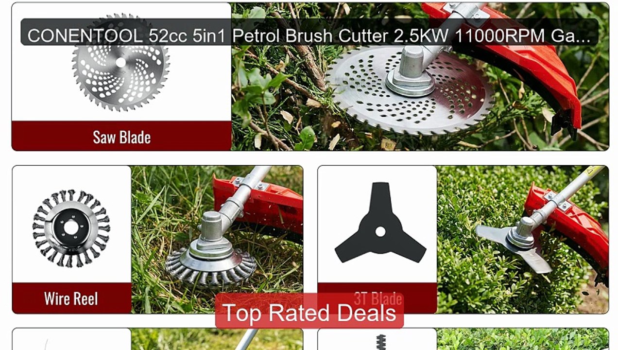 CONENTOOL 52cc 5in1 Petrol Brush Cutter 2.5KW 11000RPM Gas Strimmer... -- Top Rated 2026 | Buy Now!