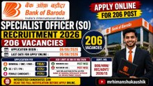 Bank of Baroda BOB Specialist Officer SO Recruitment 2026 Apply for 206 Post #jobs #recruitment