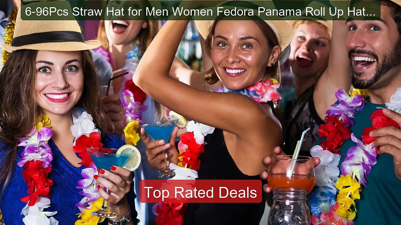 6-96Pcs Straw Hat for Men Women Fedora Panama R...