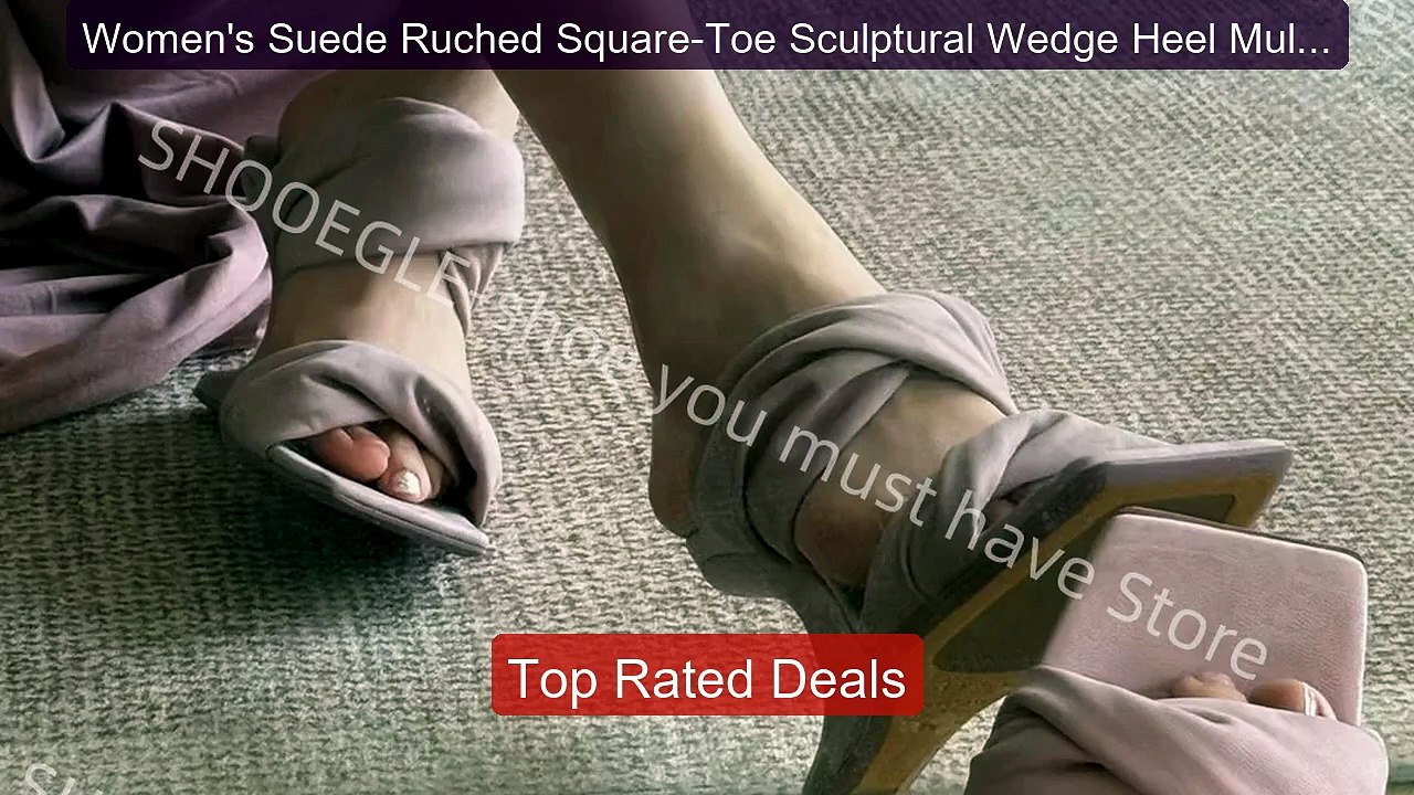 Women's Suede Ruched Square-Toe Sculptural Wedge Heel Mule Sandals ... -- Top Rated 2026 | Buy Now!
