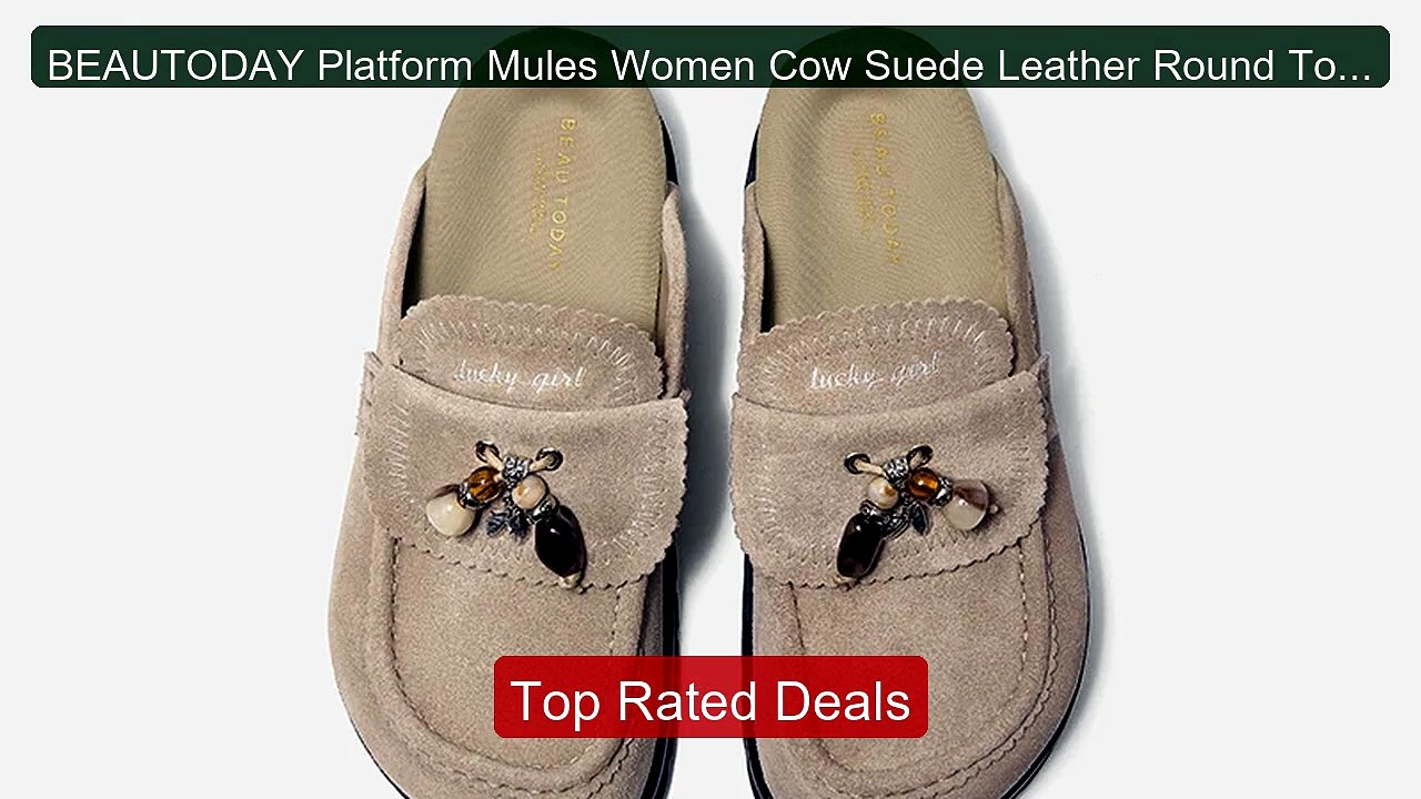 BEAUTODAY Platform Mules Women Cow Suede Leather Round Toe Sewing D... -- Top Rated 2026 | Buy Now!