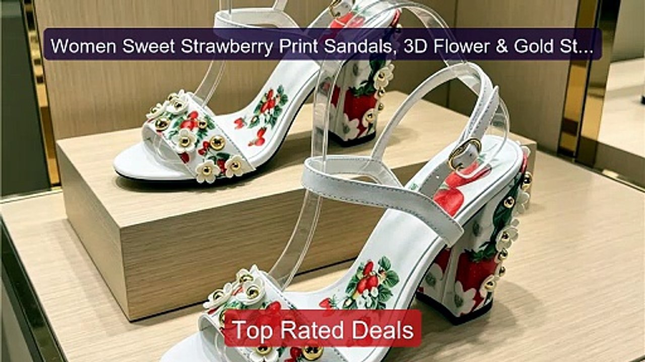 Women Sweet Strawberry Print Sandals, 3D Flower & Gold Stud... -- Top Pick 2026 | Unbeatable Price!
