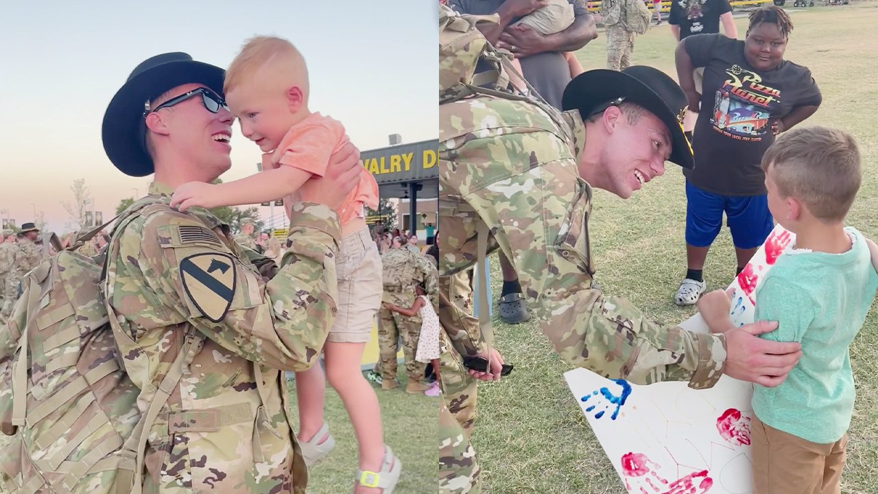 Emotional Reunion: Child Breaks Down as Militar...