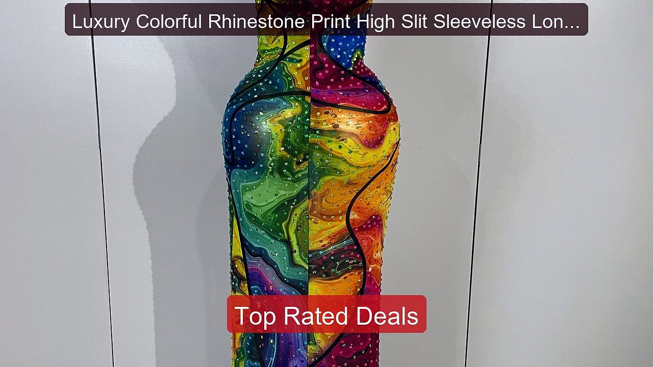 Luxury Colorful Rhinestone Print High Slit Sleeveless Long Dress Wo... -- Top Rated 2026 | Buy Now!