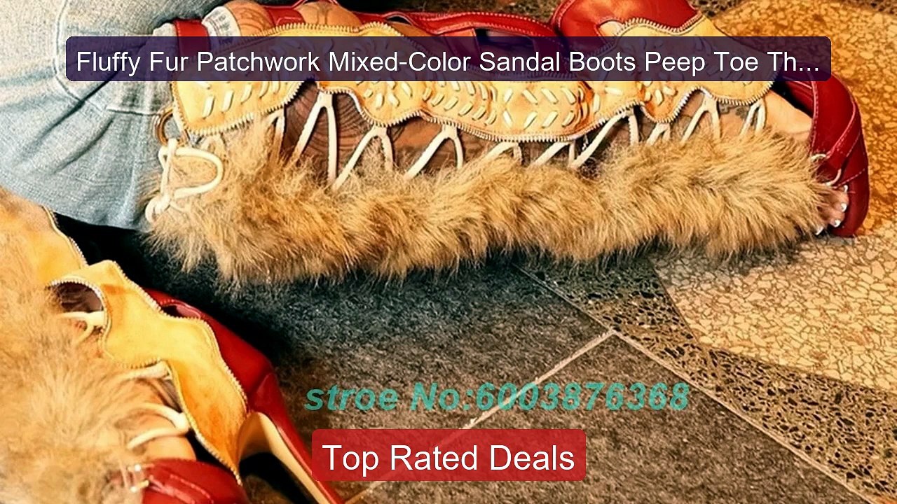 Fluffy Fur Patchwork Mixed-Color Sandal Boots Peep Toe Thin Heels ... -- Best Deal 2026 | Shop Now!