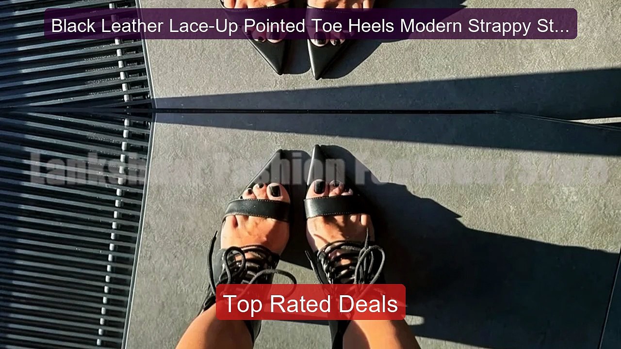 Black Leather Lace-Up Pointed Toe Heels Modern Strappy Stil... -- Top Pick 2026 | Unbeatable Price!