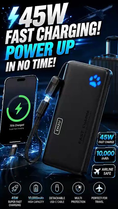 INIU 45W Fast Charging 10000mAh Power Bank – Compact Travel Charger