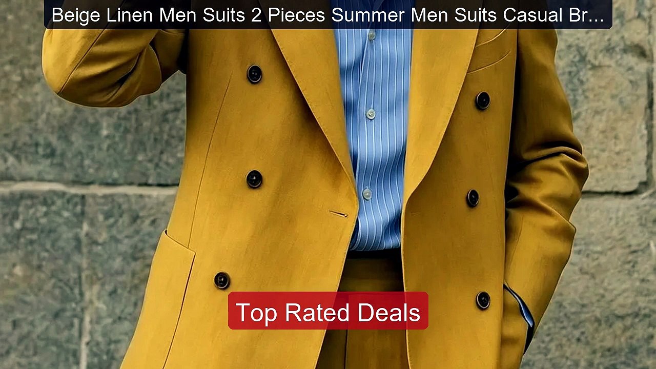 Beige Linen Men Suits 2 Pieces Summer Men Suits...