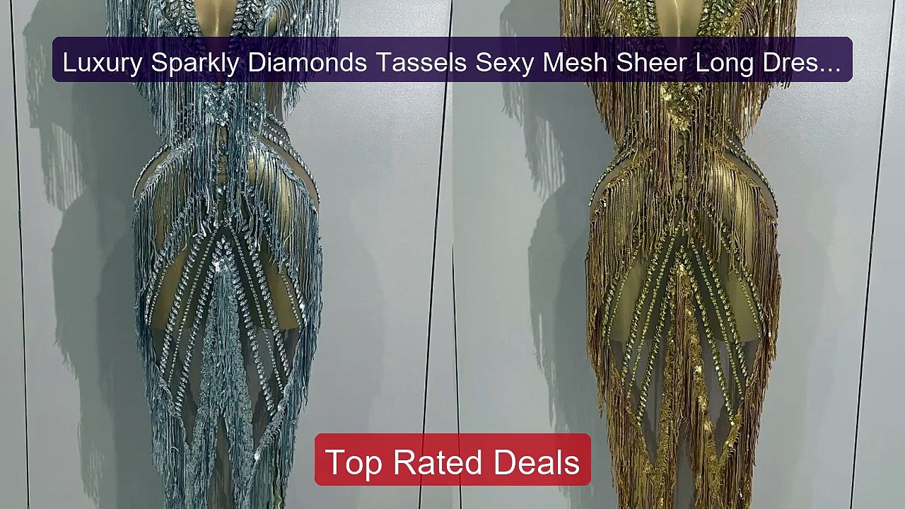 Luxury Sparkly Diamonds Tassels Sexy Mesh Sheer Long Dress Wo... -- Amazing Value 2026 | Must Have!