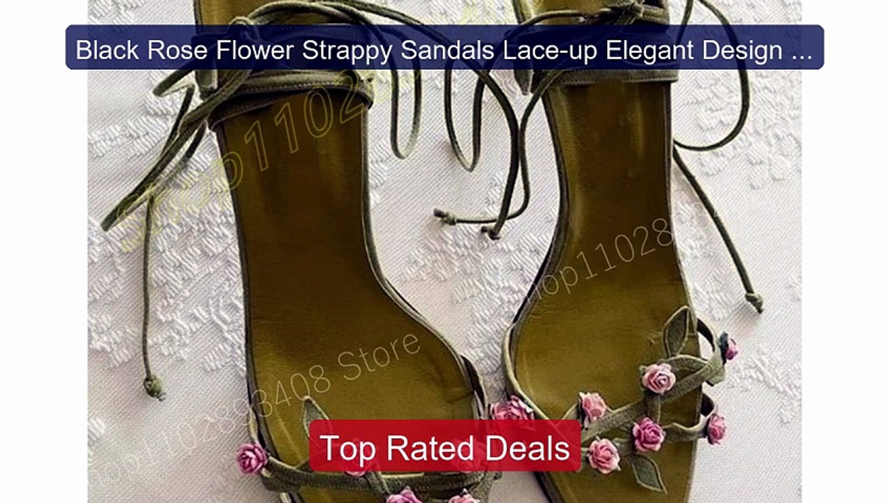 Black Rose Flower Strappy Sandals Lace-up Elegant Design Stil... -- Amazing Value 2026 | Must Have!