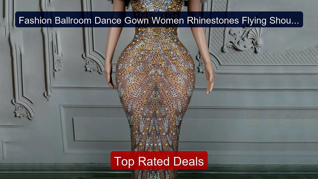 Fashion Ballroom Dance Gown Women Rhinestones Flying Shoulder... -- Amazing Value 2026 | Must Have!