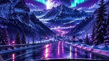 Have you seen the Snowy Galaxy Highway ❄️POV- Driving through snow-covered mountains beneath a g