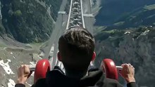 POV- Snowy Mountain Hypercoaster 😳 That hypercoaster drop hits different when the wind freezes