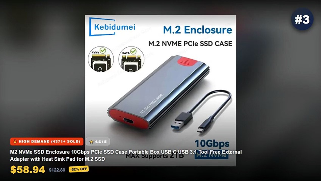 Why Everyone Is Buying Portable NVMe SSD Enclosure With Heatsink - USB3.1 M.2 SSD Enclosure Mobile Case Supports NVME Pr...