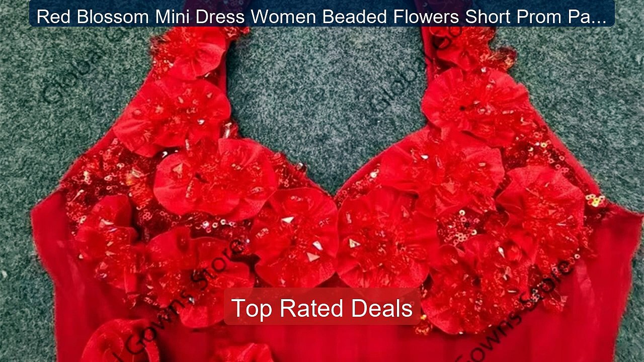 Red Blossom Mini Dress Women Beaded Flowers Short Prom Party Dresse... -- Top Rated 2026 | Buy Now!