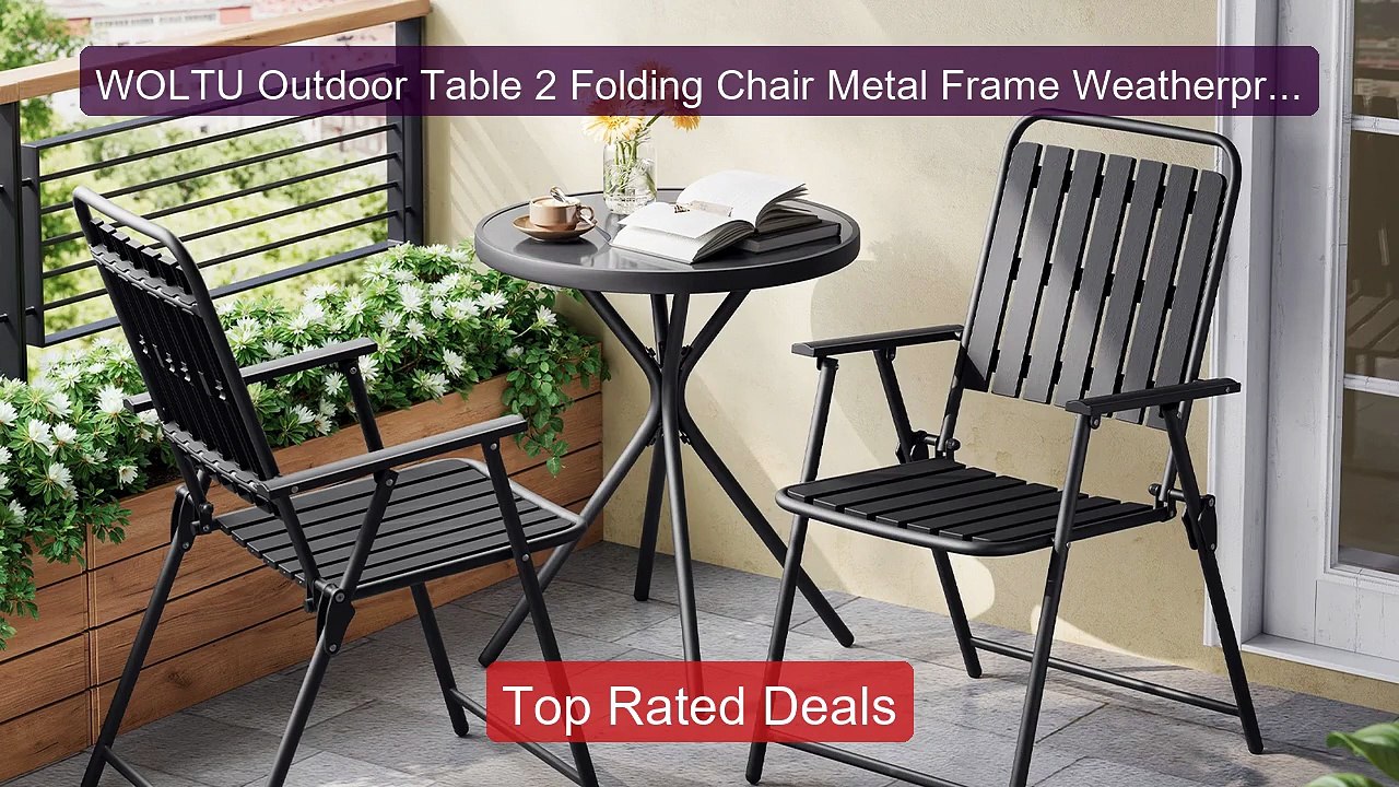 WOLTU Outdoor Table 2 Folding Chair Metal Frame Weatherproof Outdoo... -- Top Rated 2026 | Buy Now!