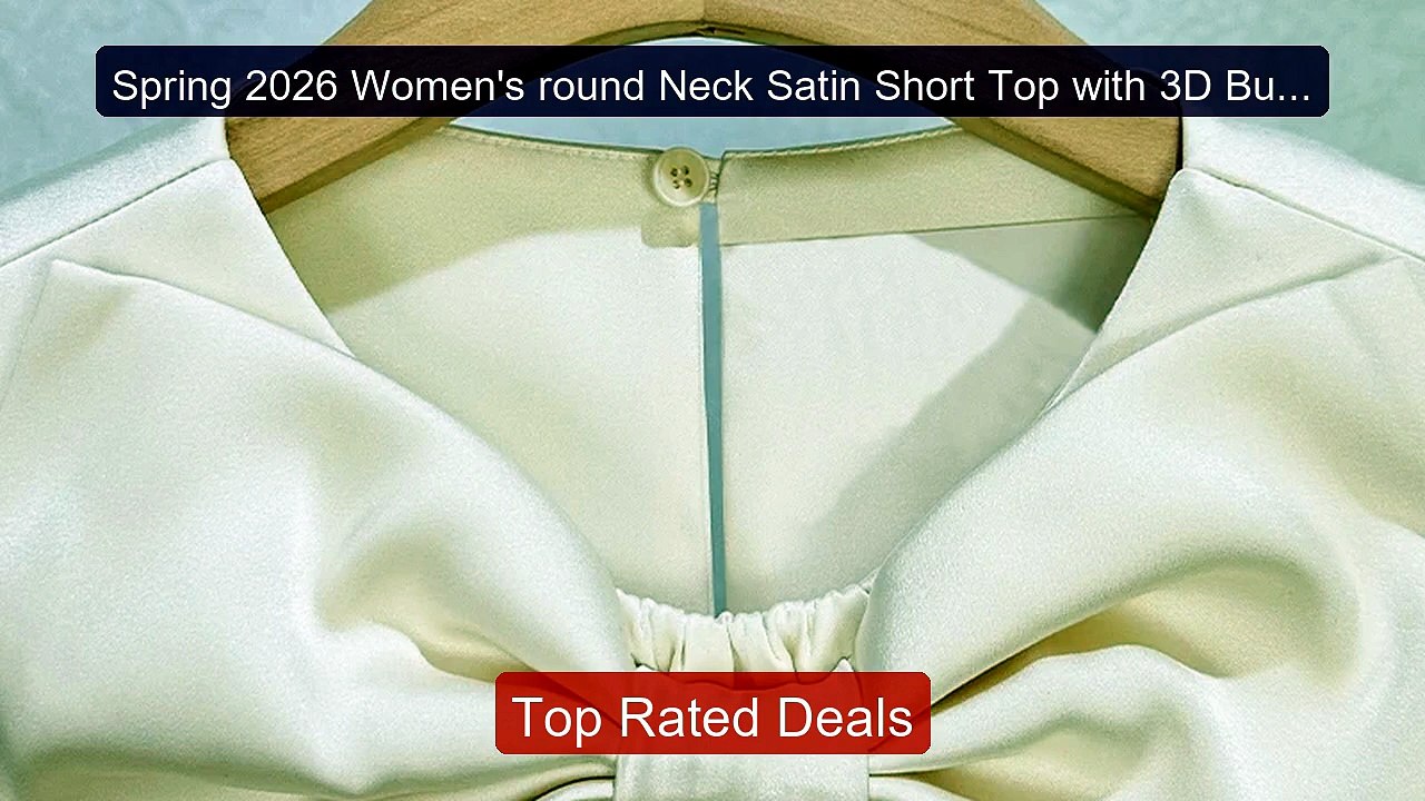 Spring 2026 Women's round Neck Satin Short Top with 3D Butterf... -- Hot Deal 2026 | Limited Offer!