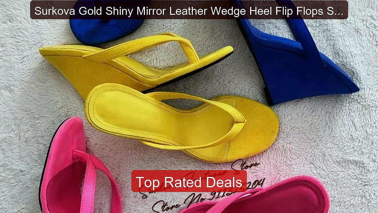 Surkova Gold Shiny Mirror Leather Wedge Heel Fl...