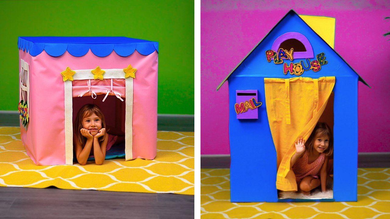 DIY RECYCLED PLAYHOUSE FOR YOUR KIDS 😍♻️ Fun Toys You Can Make at Home! ✨
