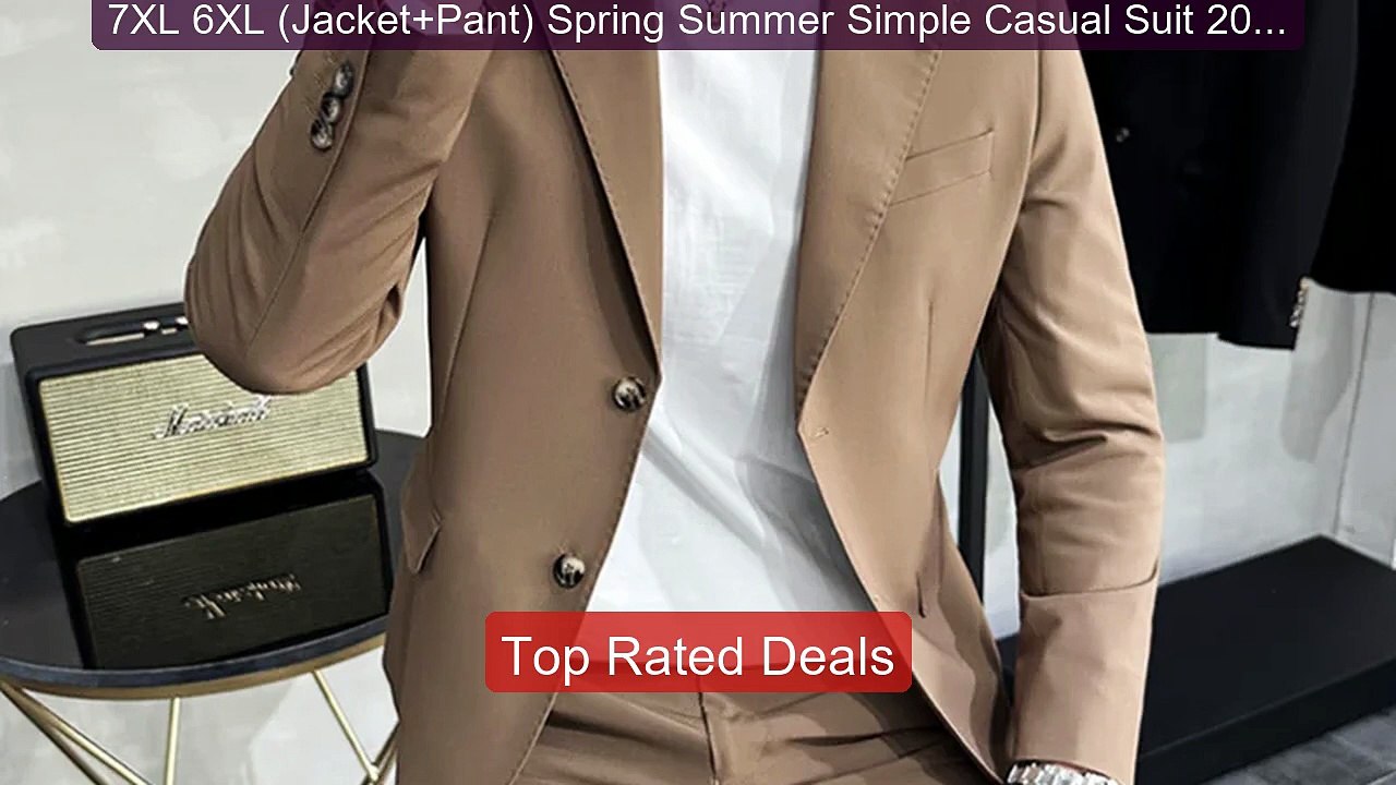 7XL 6XL (Jacket+Pant) Spring Summer Simple Casu...