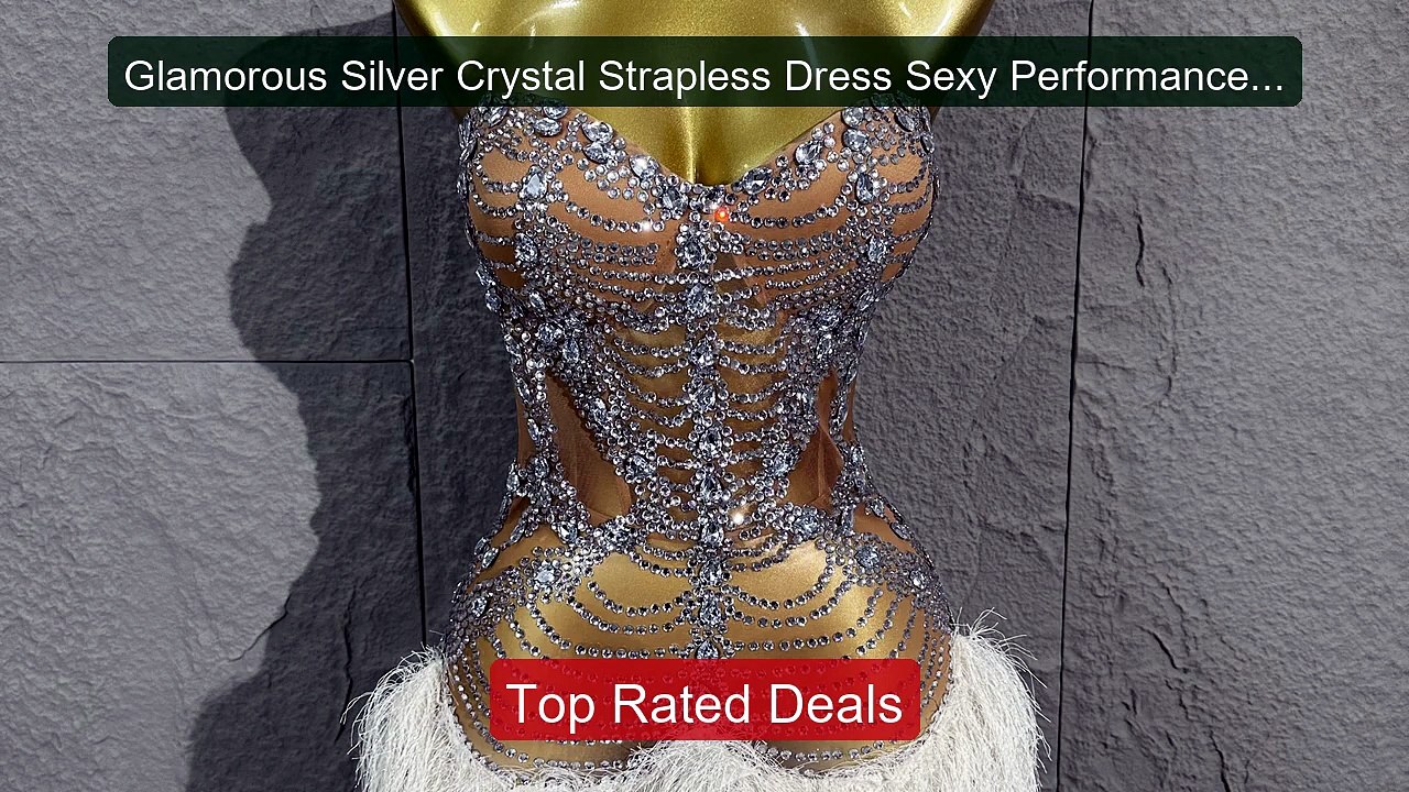Glamorous Silver Crystal Strapless Dress Sexy Performance Costume D... -- Top Rated 2026 | Buy Now!