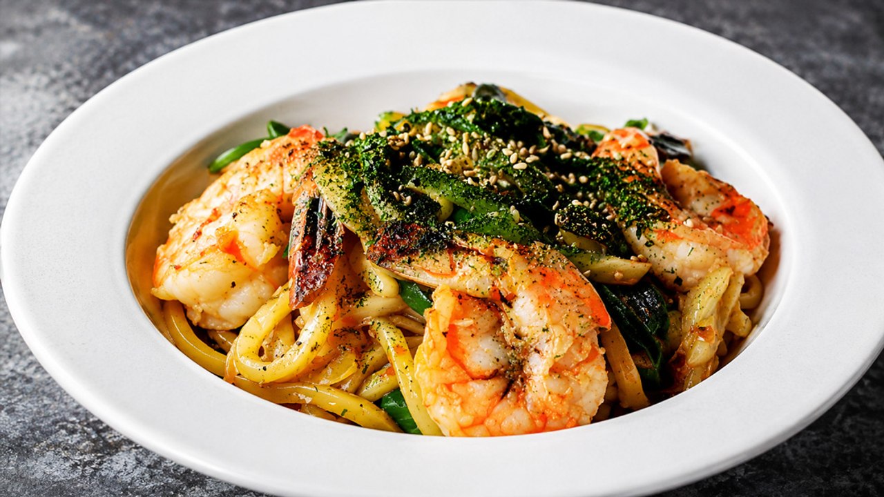 The BEST Spicy Seafood Yaki Udon Recipe | Shrim...