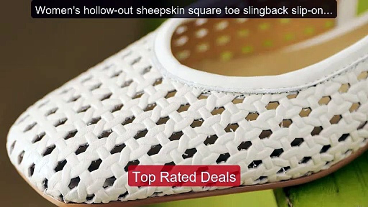 Women's hollow-out sheepskin square toe slingback slip-on 3cm ... -- Hot Deal 2026 | Limited Offer!