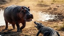 It felt like one more step would start a fight… but neither one backed down. 😳🦛🐊