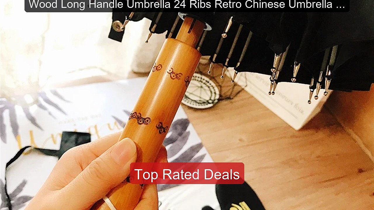 Wood Long Handle Umbrella 24 Ribs Retro Chinese...